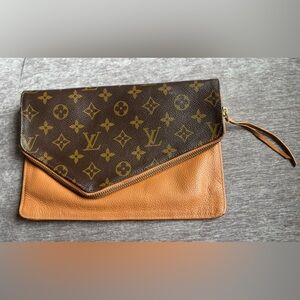 Upcycled Louis Vuitton Brown Monogram Canvas & Tan Leather Zip Pouch